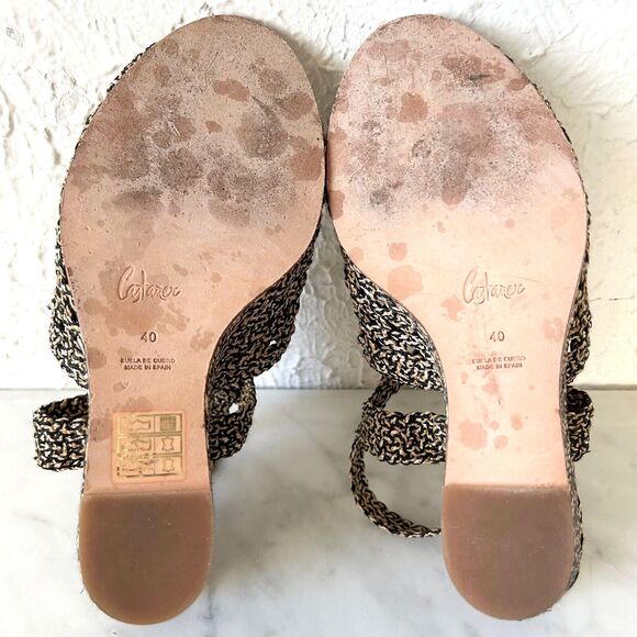 Castaner Woven Raffia & Leather Sandal 4-3/8" Wedge Heel Slingback-Women's 40/9 - Picture 6 of 9